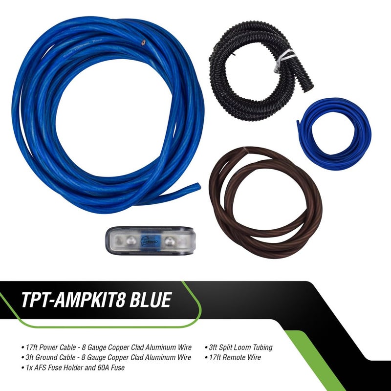 TIMPANO Amplifier Wiring Kit - 8 Gauge Amp Kit 1000 Watts Car Amplifier Installation CCA Cables Kit – 60 Amp Fuse Single Amp TPT-AMPKIT8 Blue - Image 4